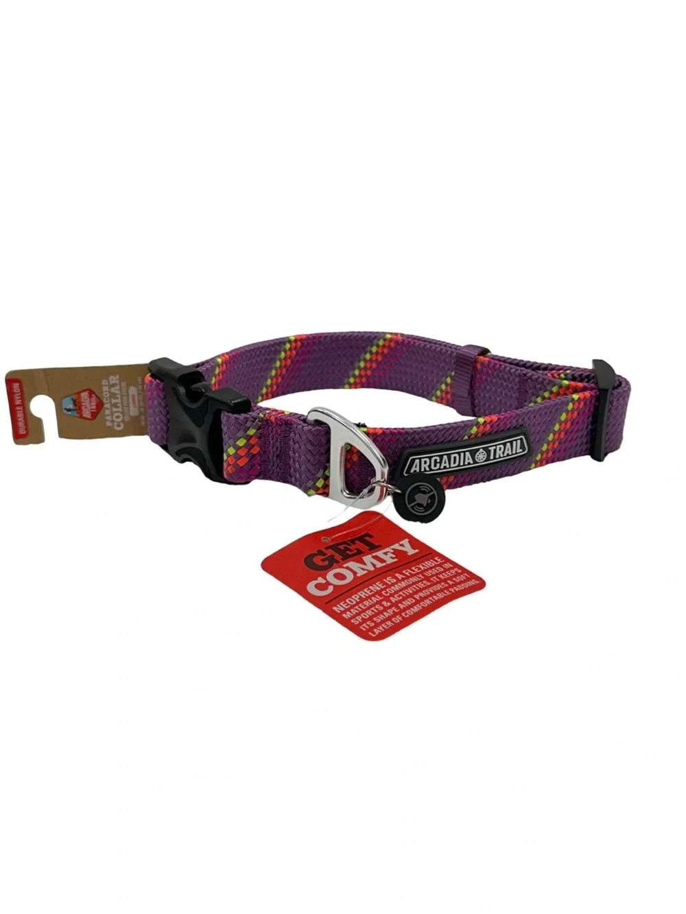 Arcadia Trail Large Purple Paracord Dog Collar Reflective Nylon NWT 18-26”